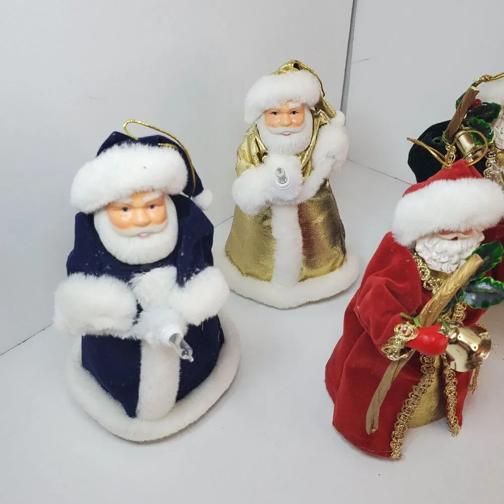 Lot of 5 Santa Ornaments Holding Candle Plugs Into Light String old world style